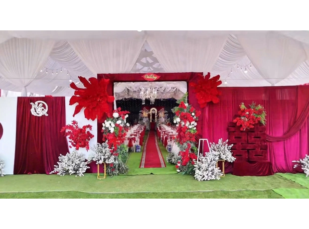 Trang trí cổng hoa Tone đỏ 001